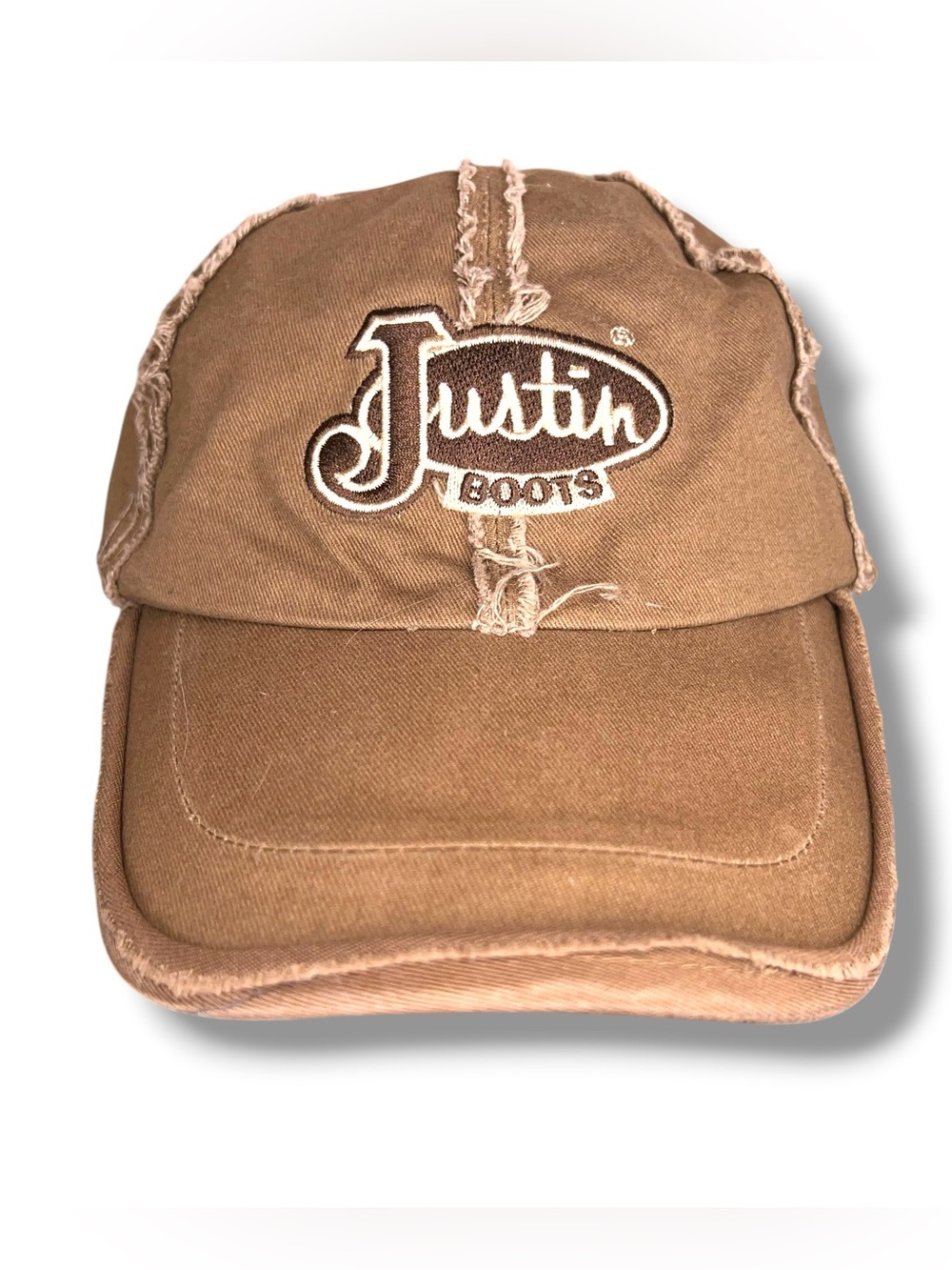 Justin Boots Western Brown Baseball Hat Distressed Unisex Outdoor Stretch Band